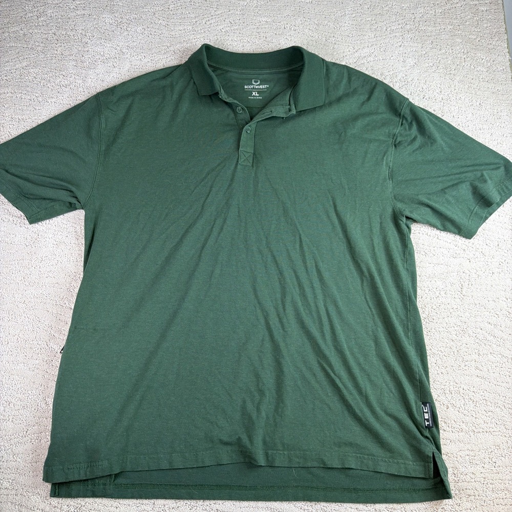 Men's SCOTTeVEST XL Green Short Sleeve Polo Shirt Pocket Athletic